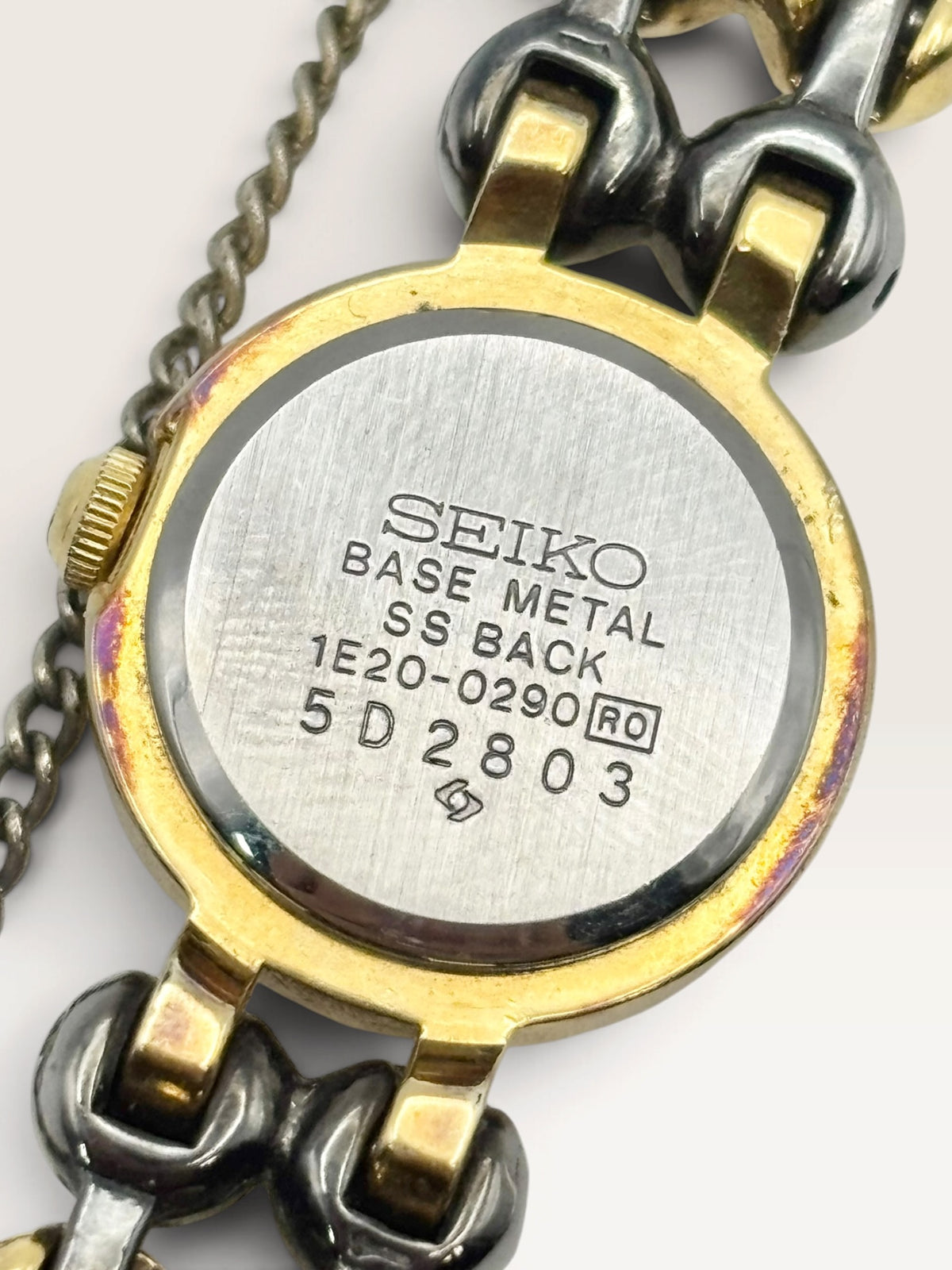 SEIKO 1E20-0290 Vintage Two-Tone Beaded Bracelet Quartz Watch