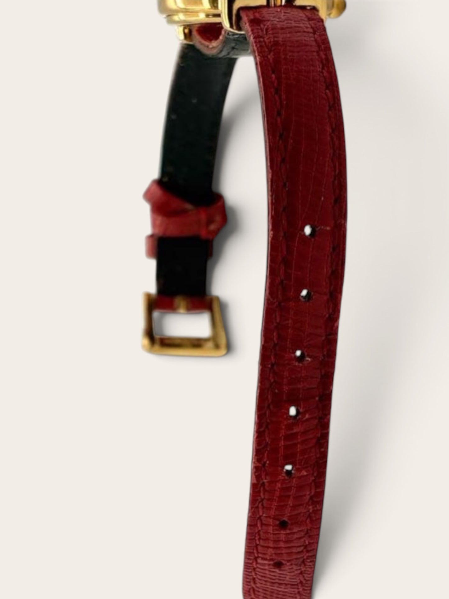 FENDI 640L Gold-Tone Guilloché Dial Red Strap Watch