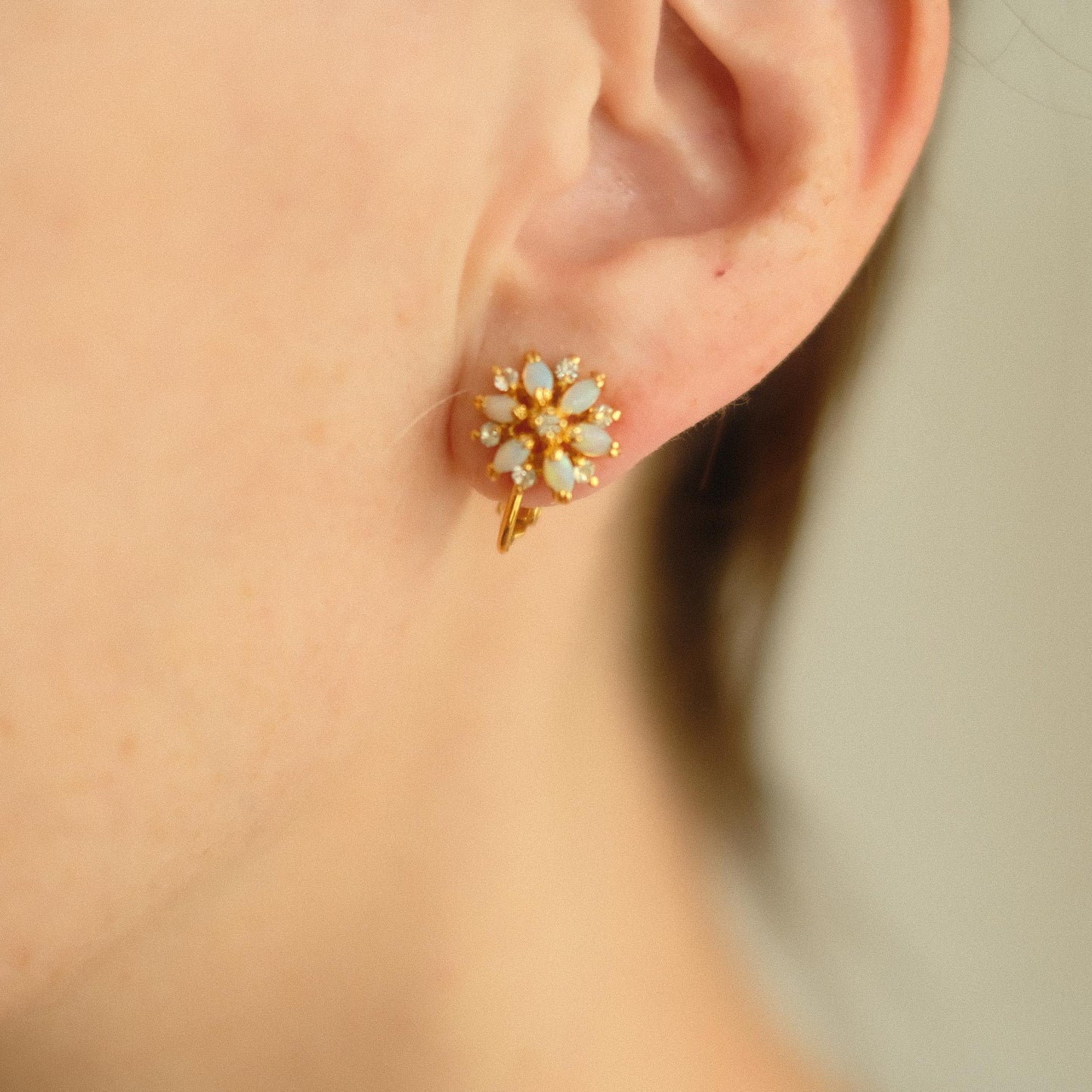 "Ethereal Glow" White Opal Floral Motif Earrings