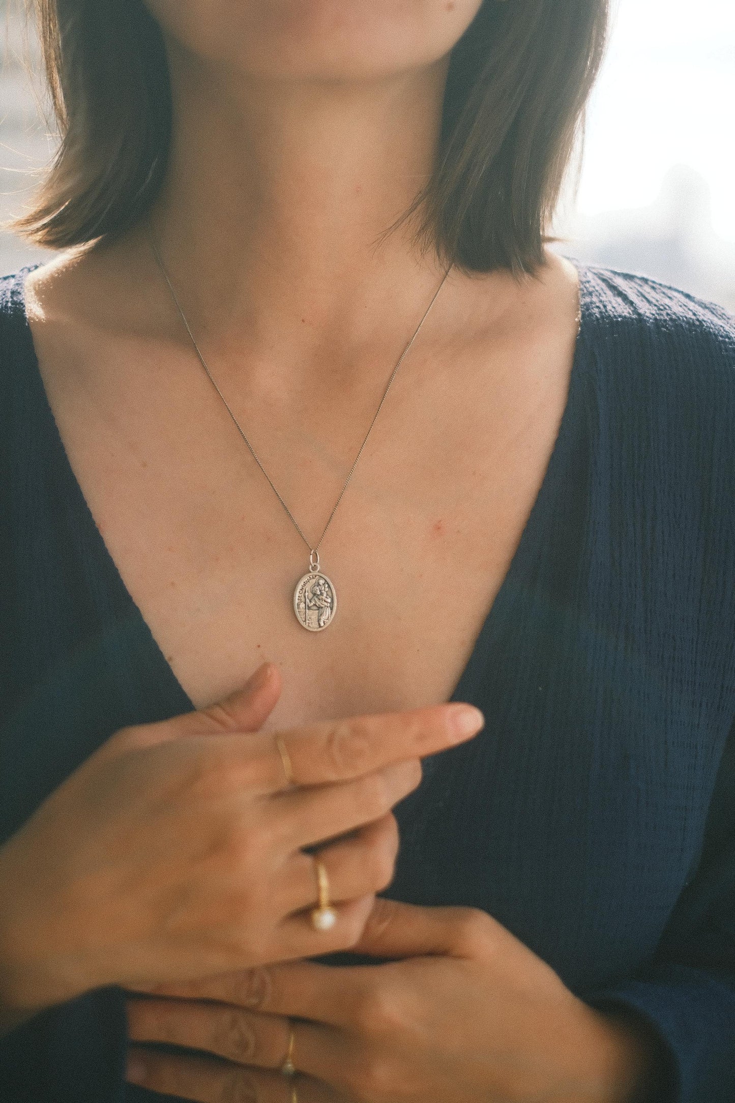 Médaille silver 925 pendant necklace: St Christopher  人生の道のりも安全に