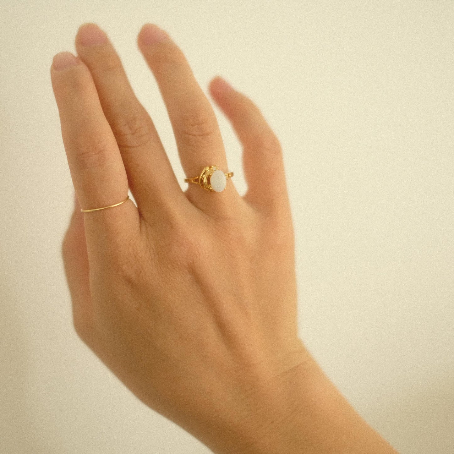 "Ethereal Glow" White Opal Asymmetrical Design Ring