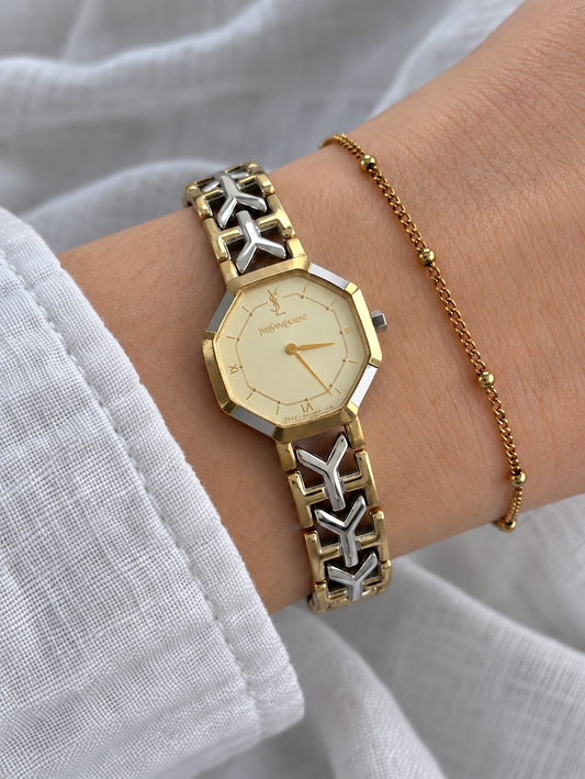 Yves Saint Laurent Octagonal Two-Tone Bracelet Watch