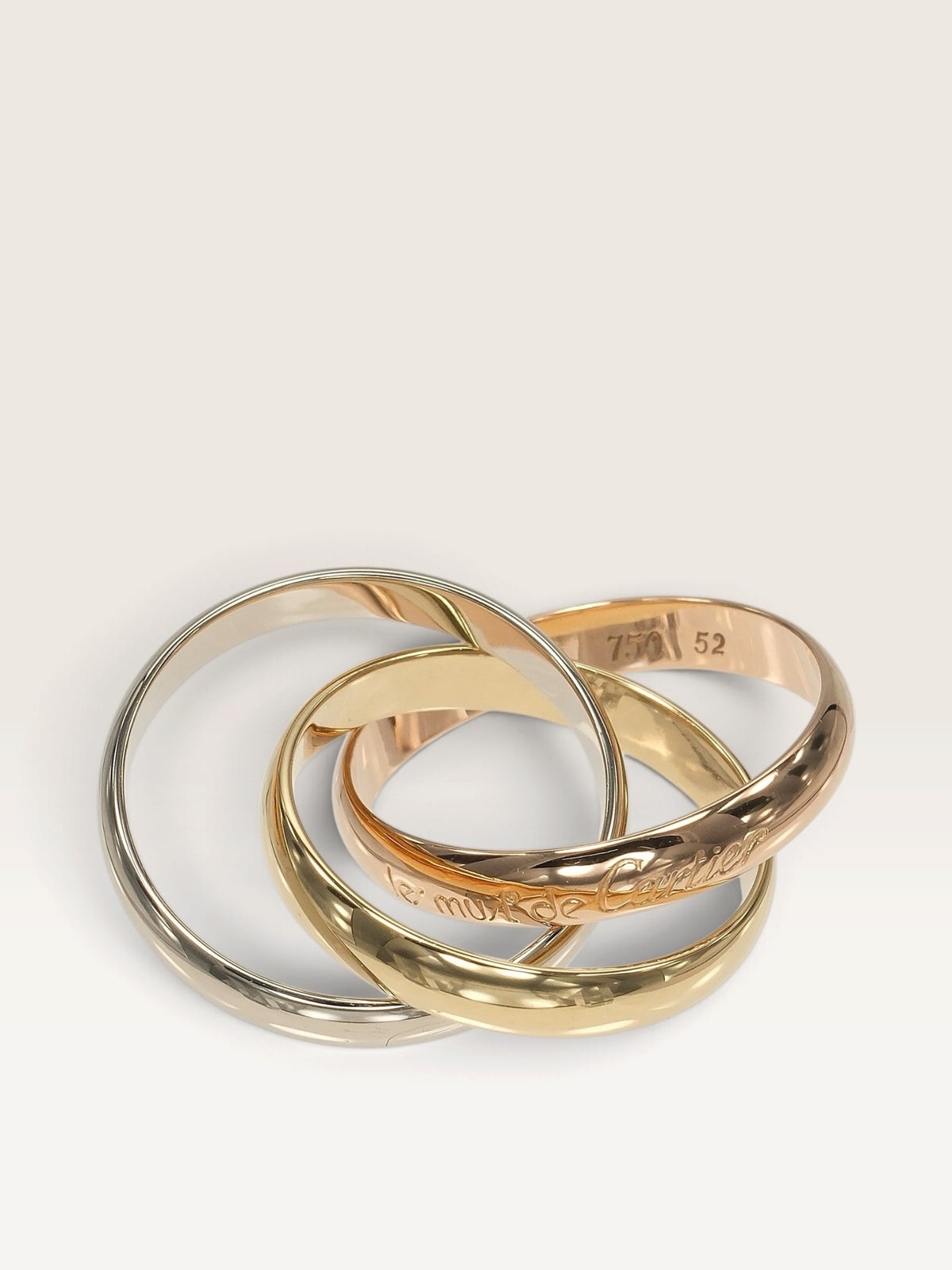 Cartier Trinity 18K Three-Tone Gold Ring – 3.5mm Band, Size 52