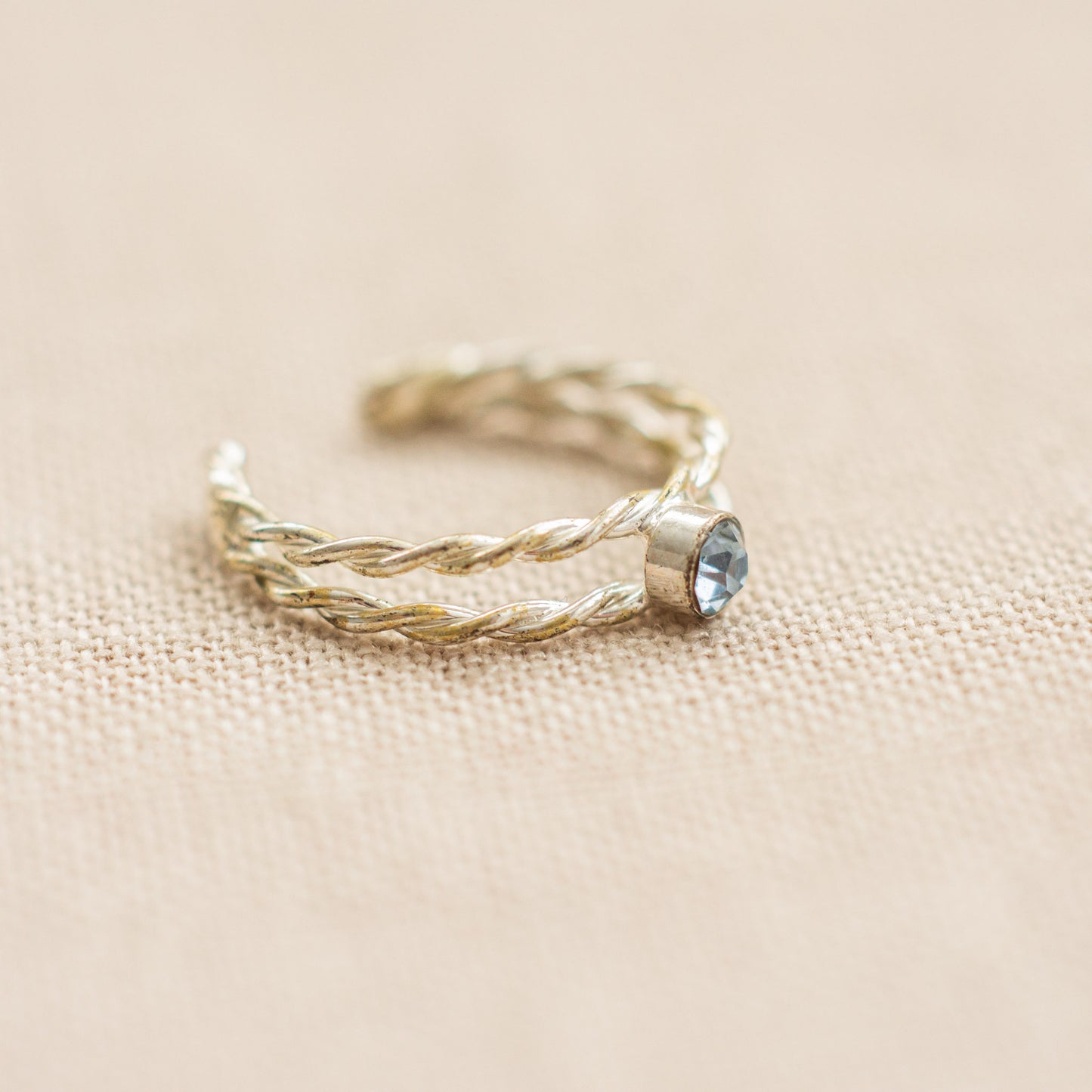 Vintage Twisted Metal Blue Stone Pinky/Midi Ring