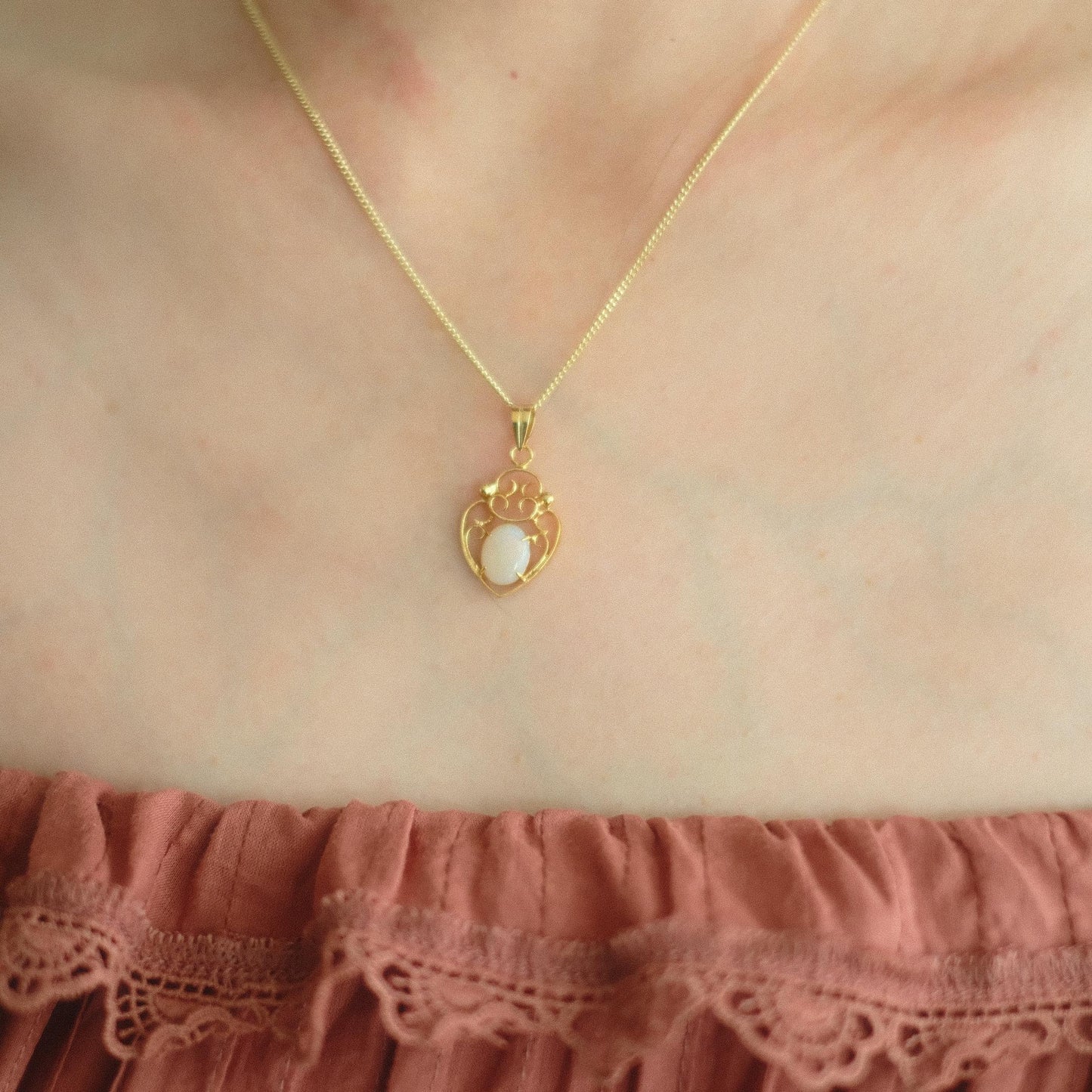 "Ethereal Glow" White Opal Heart Motif Pendant
