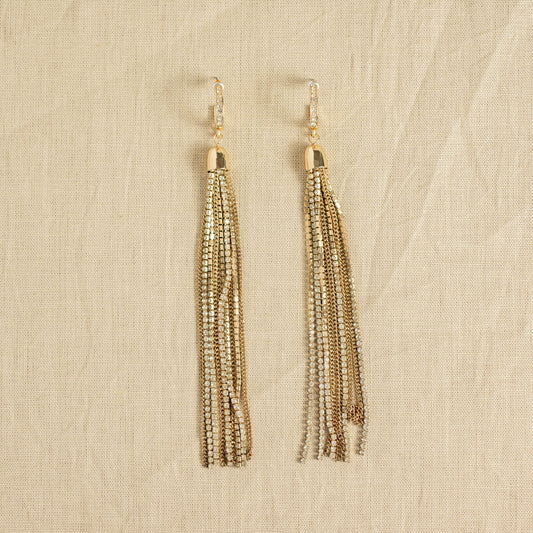 Vintage Gold Fringe Long Drop Post Earrings