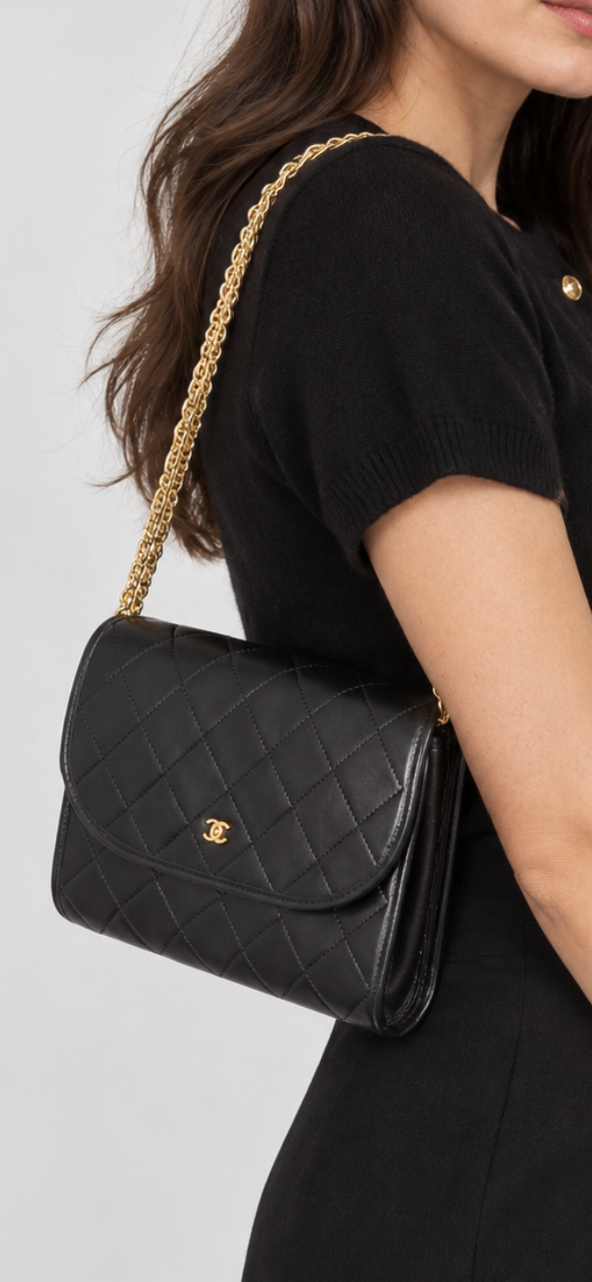 CHANEL Mini Matelassé Lambskin Chain Shoulder Bag – Black