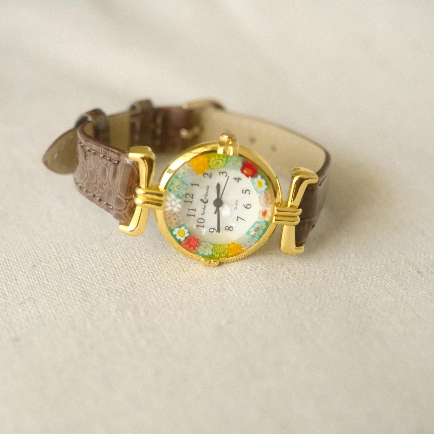 Murano Millefiori Watch With Leather Band - Brown