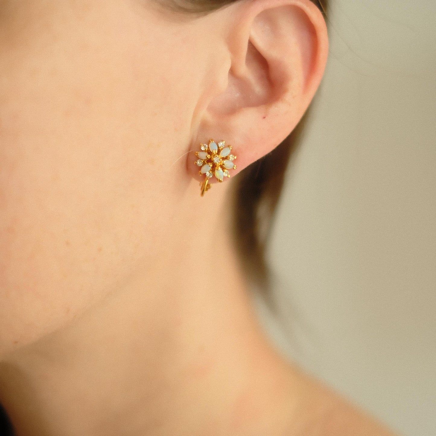 "Ethereal Glow" White Opal Floral Motif Earrings