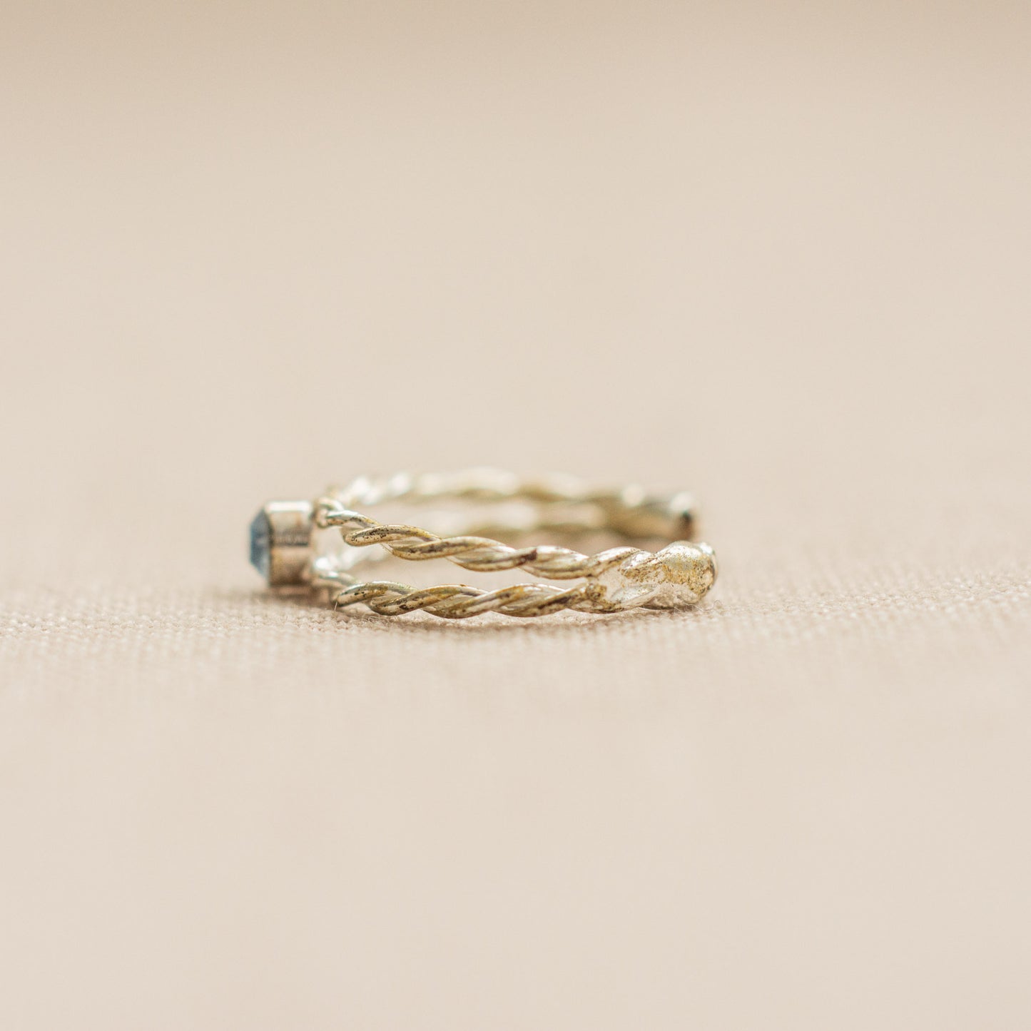 Vintage Twisted Metal Blue Stone Pinky/Midi Ring