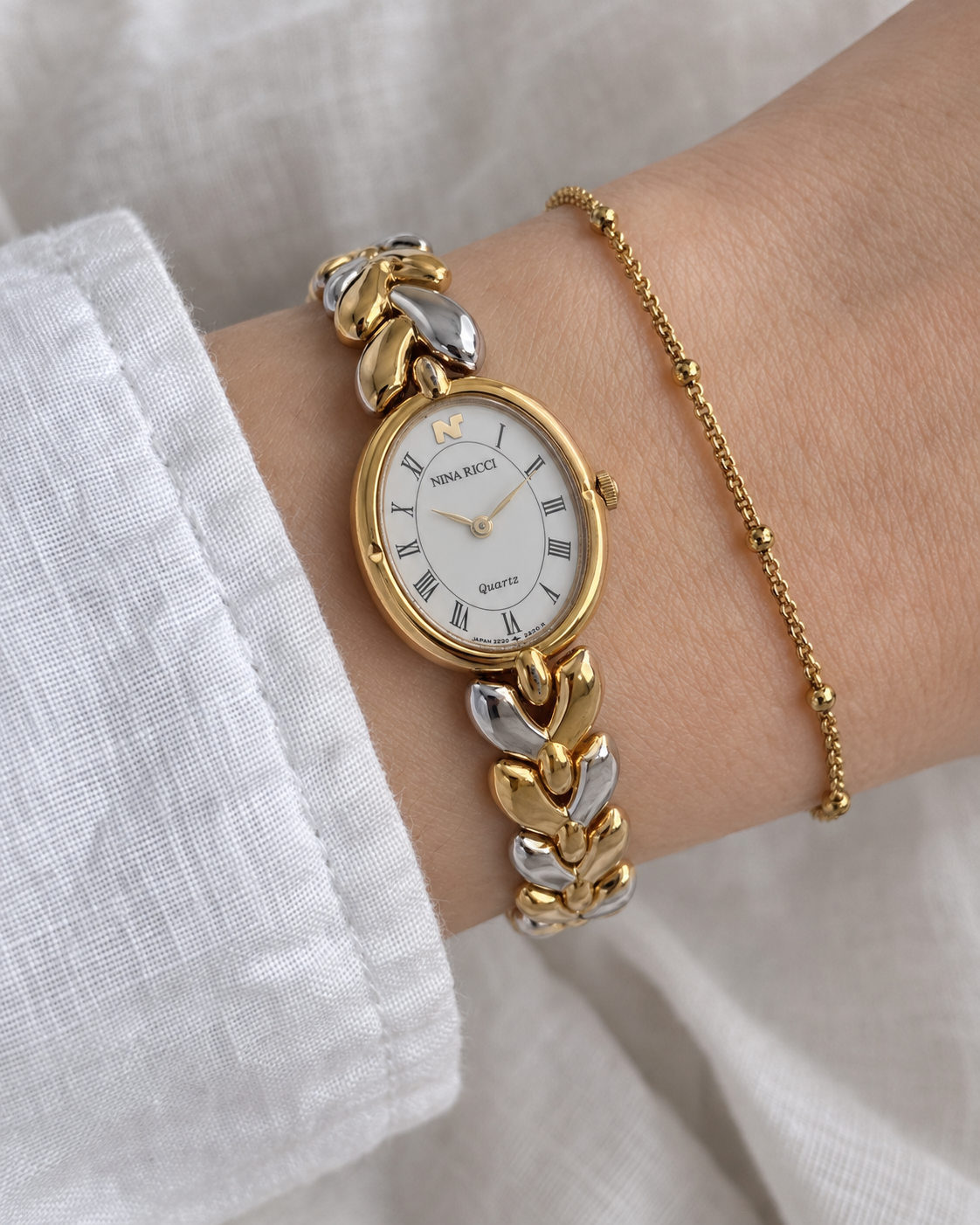 Vintage NINA RICCI Two-Tone Oval Bracelet Watch