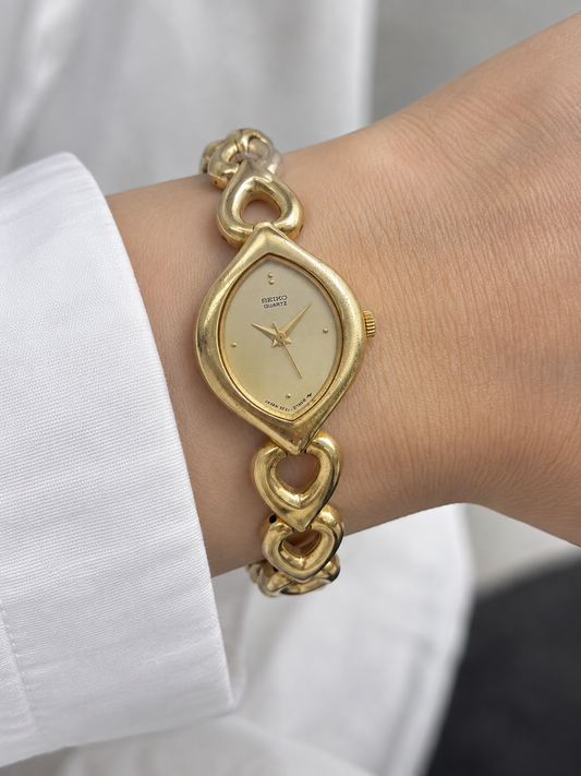 Vintage SEIKO Gold-Tone Heart Link Bracelet Watch