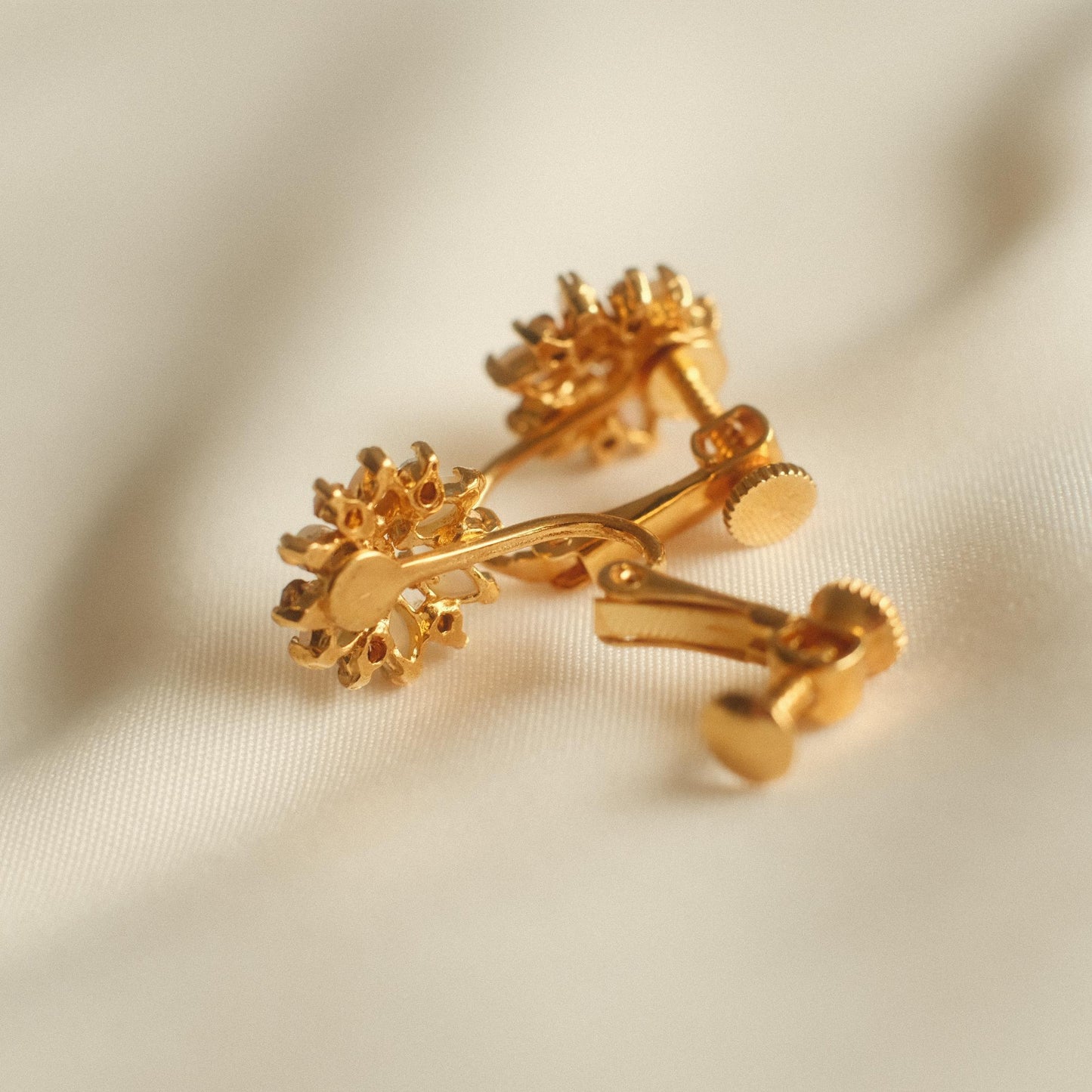 "Ethereal Glow" White Opal Floral Motif Earrings