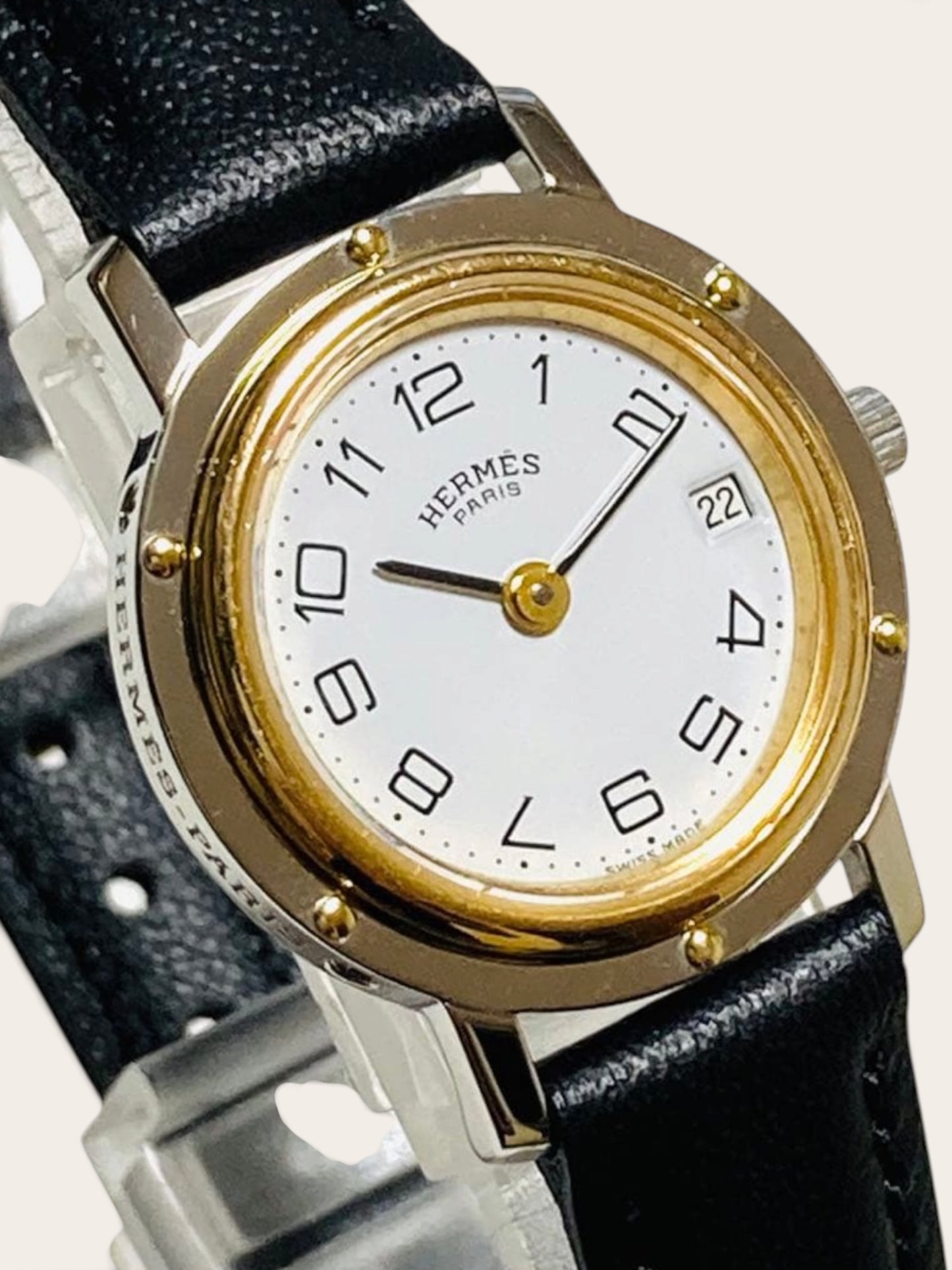 HERMÈS Vintage Watch (White Dial, Gold-Plated Case)