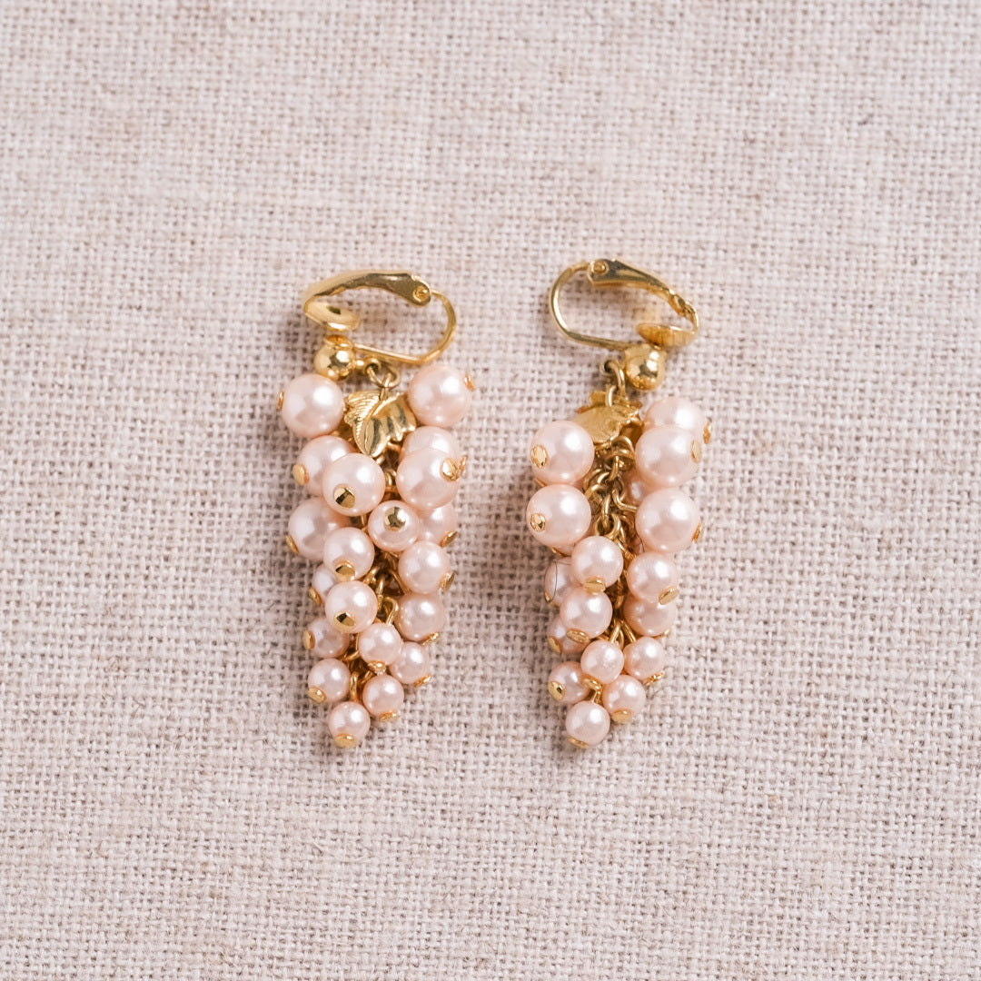 Valentine's Day Marche: Grape motif pink costume pearl earrings