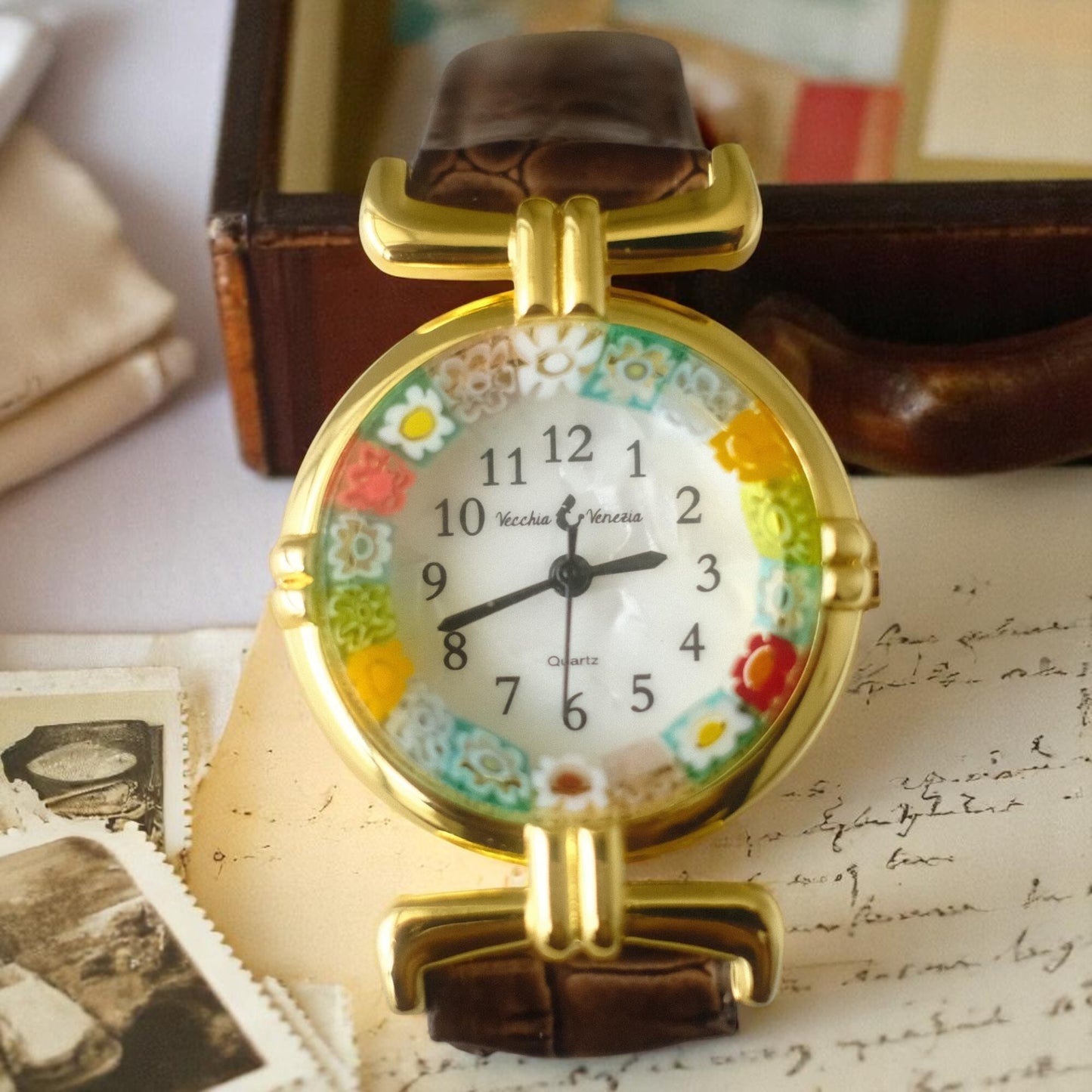 Murano Millefiori Watch With Leather Band - Brown