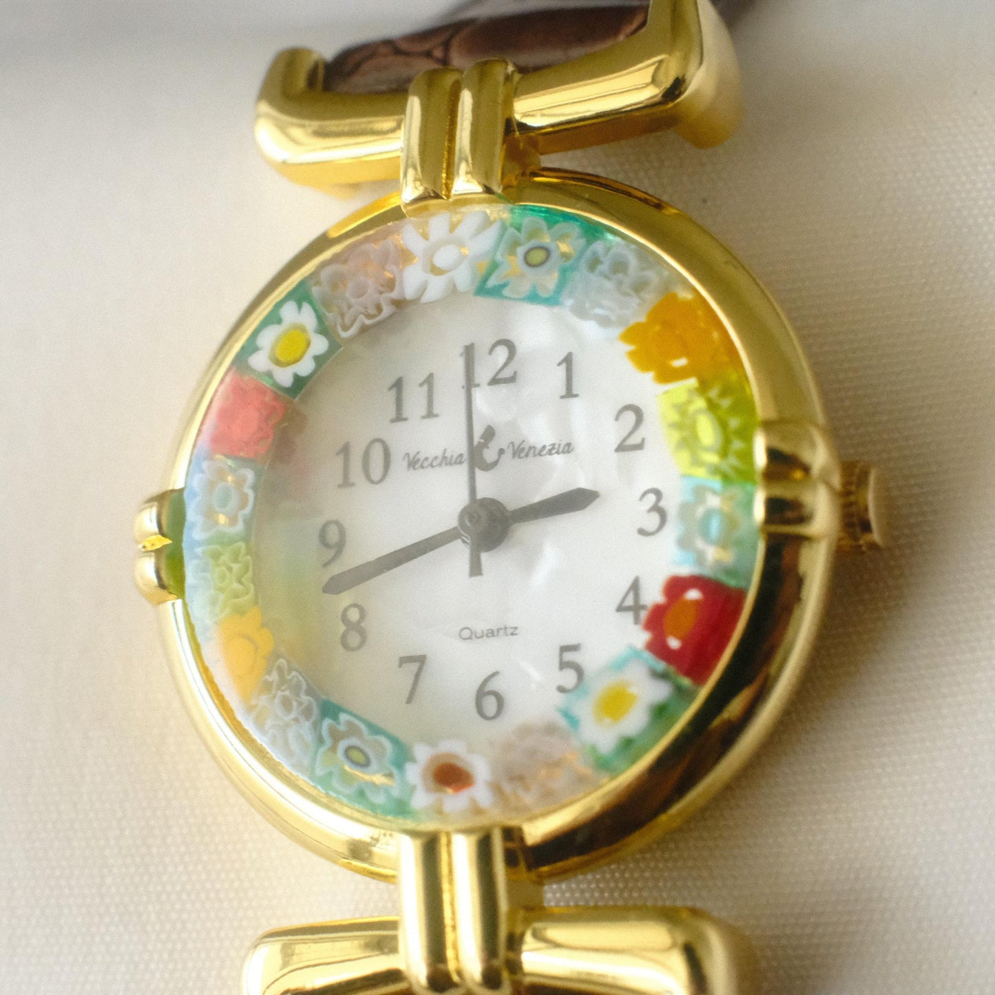 Murano Millefiori Watch With Leather Band - Brown