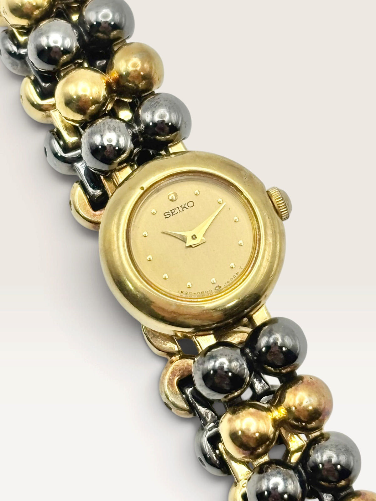 SEIKO 1E20-0290 Vintage Two-Tone Beaded Bracelet Quartz Watch