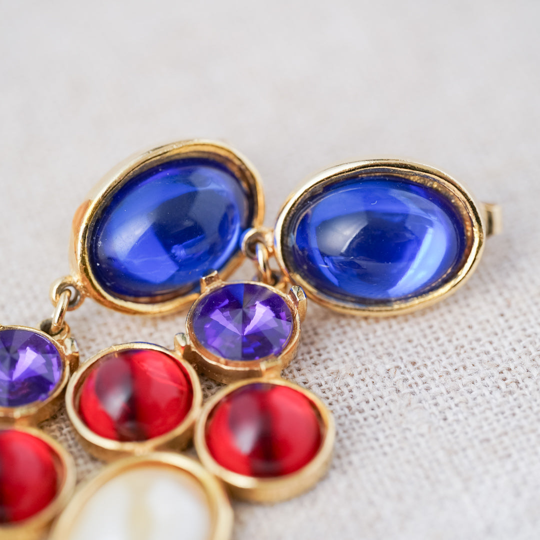 Vintage Multi-Stone and Pearl Long Drop Earrings