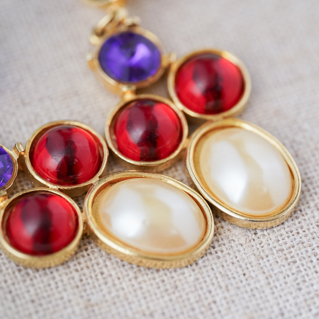 Vintage Multi-Stone and Pearl Long Drop Earrings