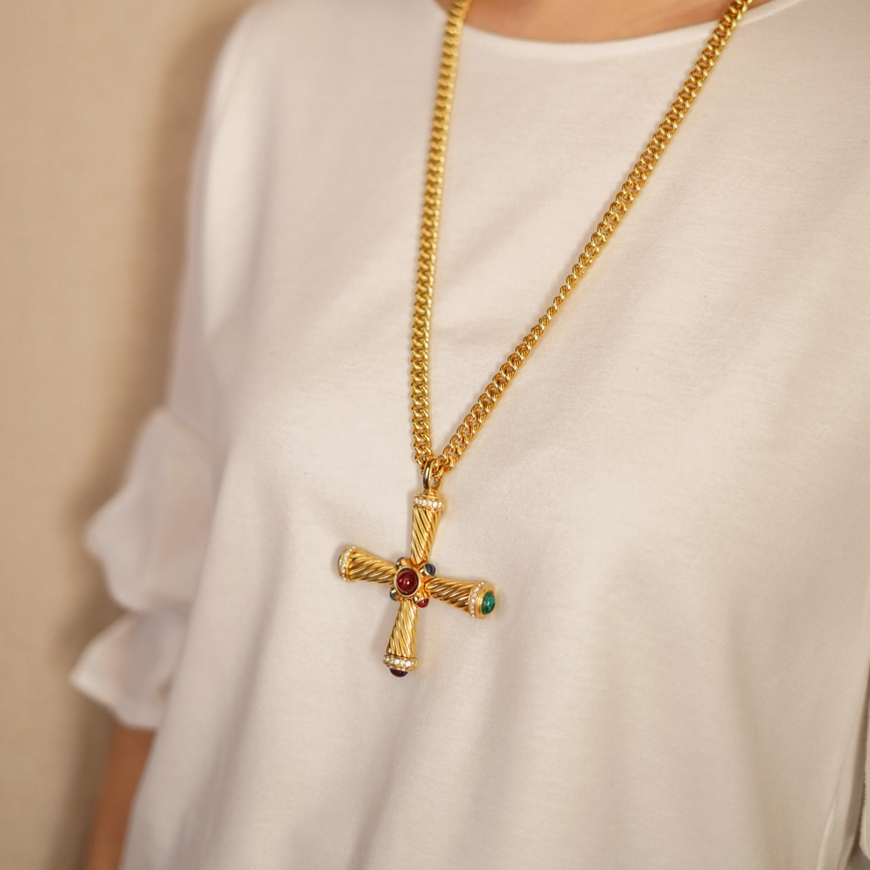 Vintage Givenchy Cross Motif Pendant Necklace
