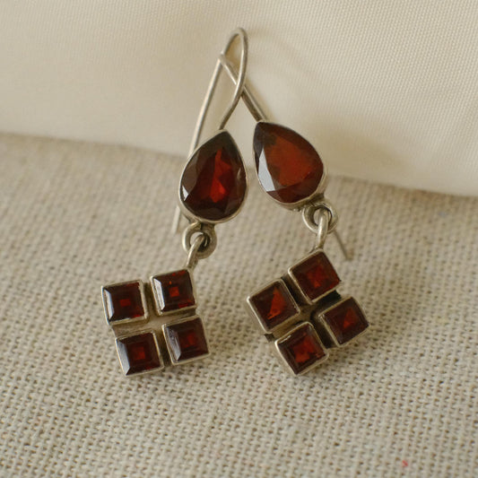 Vintage Red Stone Silver Post Earrings