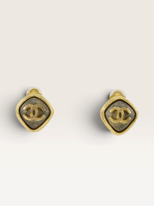 CHANEL Coco Mark Square Earrings 97A – 1997 Vintage Gold-Plated Clip-On Earrings