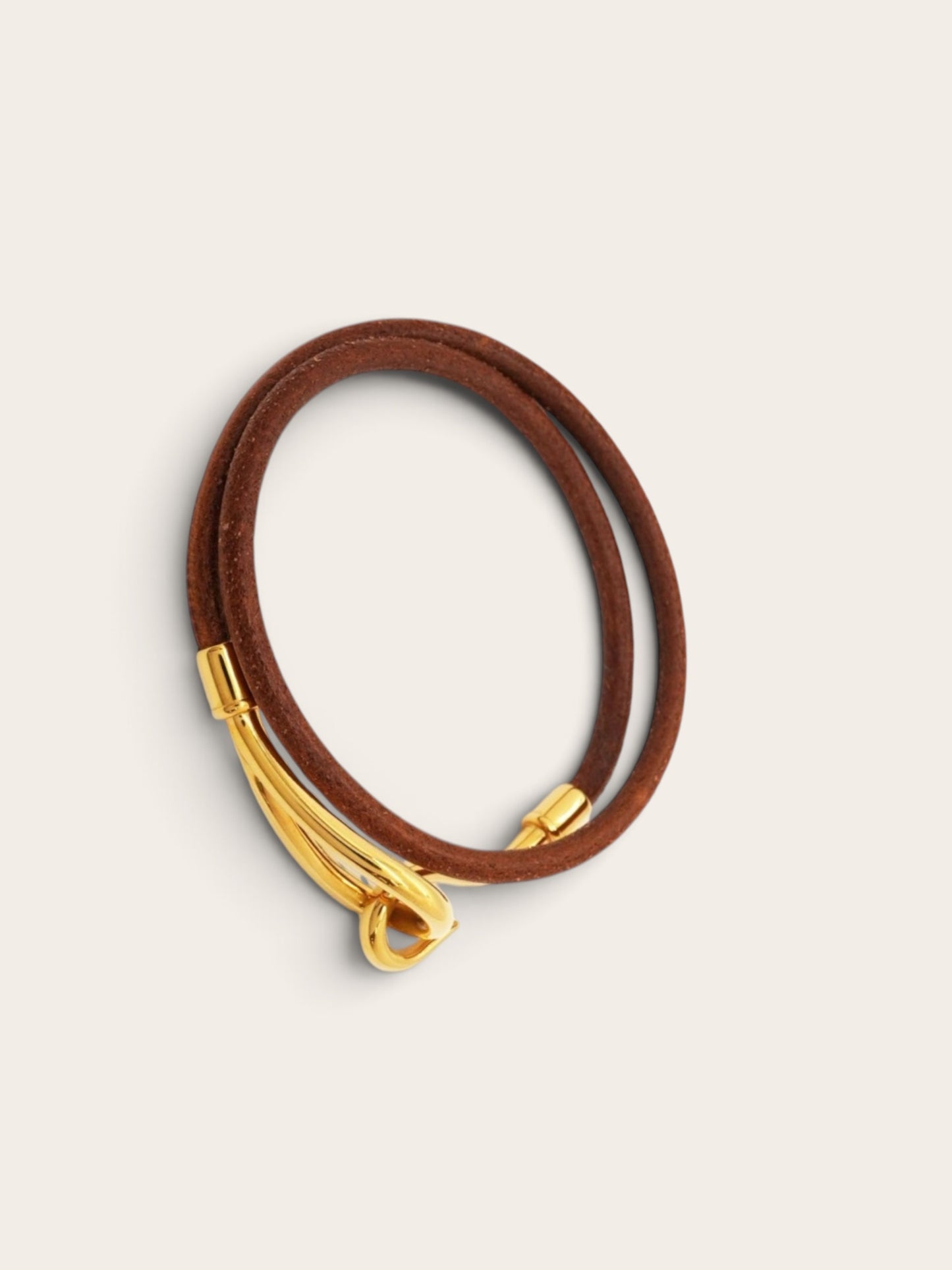 Hermès Jumbo Leather Bracelet, Gold and Brown