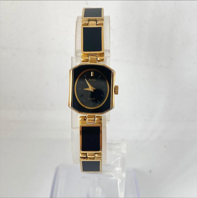 Alba by Seiko Vintage Watch — Black Dial, Gold-Tone Bracelet