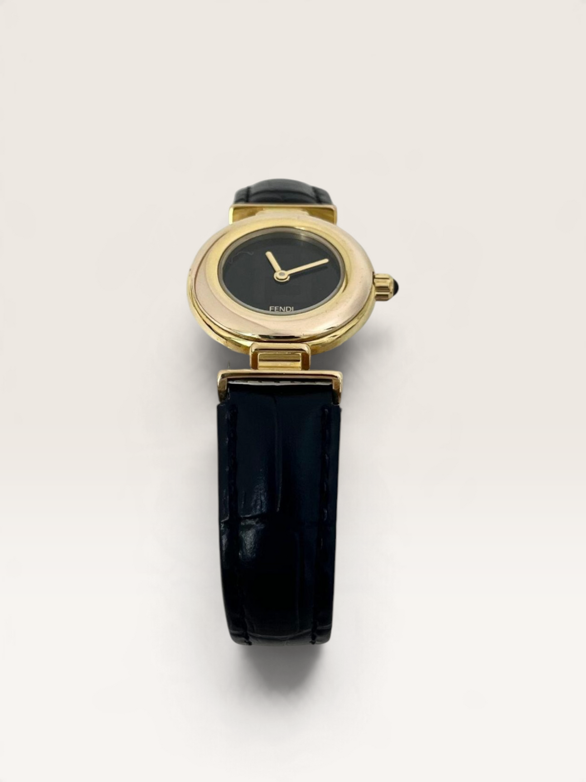 FENDI 320L FF Logo Black Dial Vintage Quartz Watch