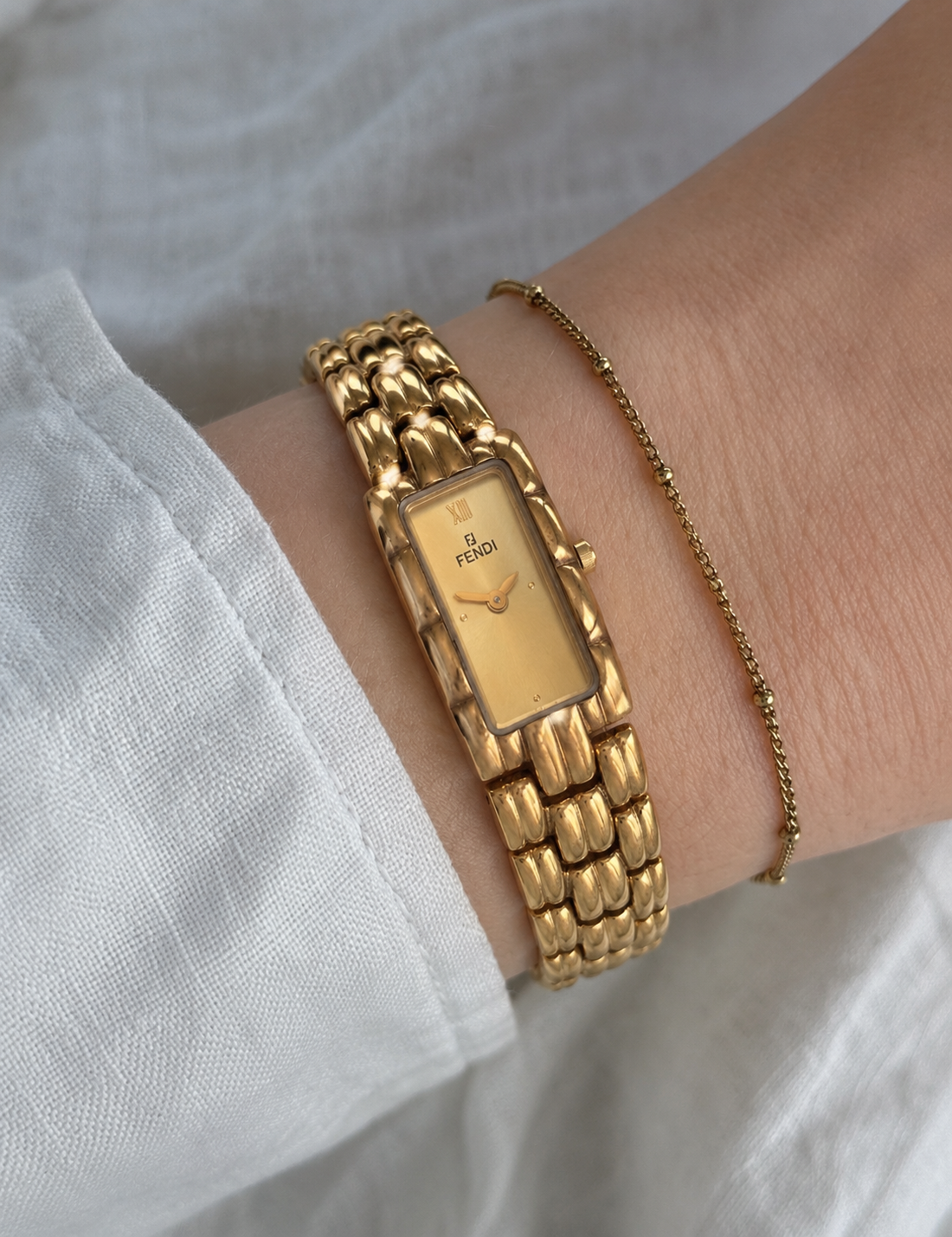 Vintage FENDI Orologi 670L Rectangular Gold Bracelet Watch