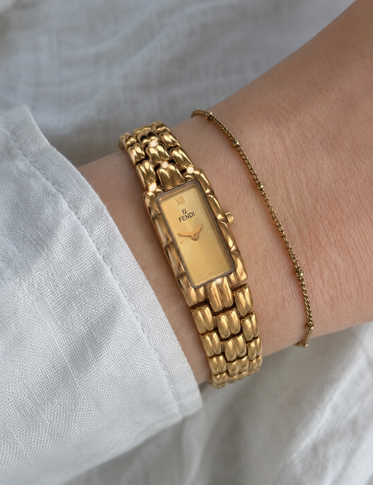 Vintage FENDI Orologi 670L Rectangular Gold Bracelet Watch