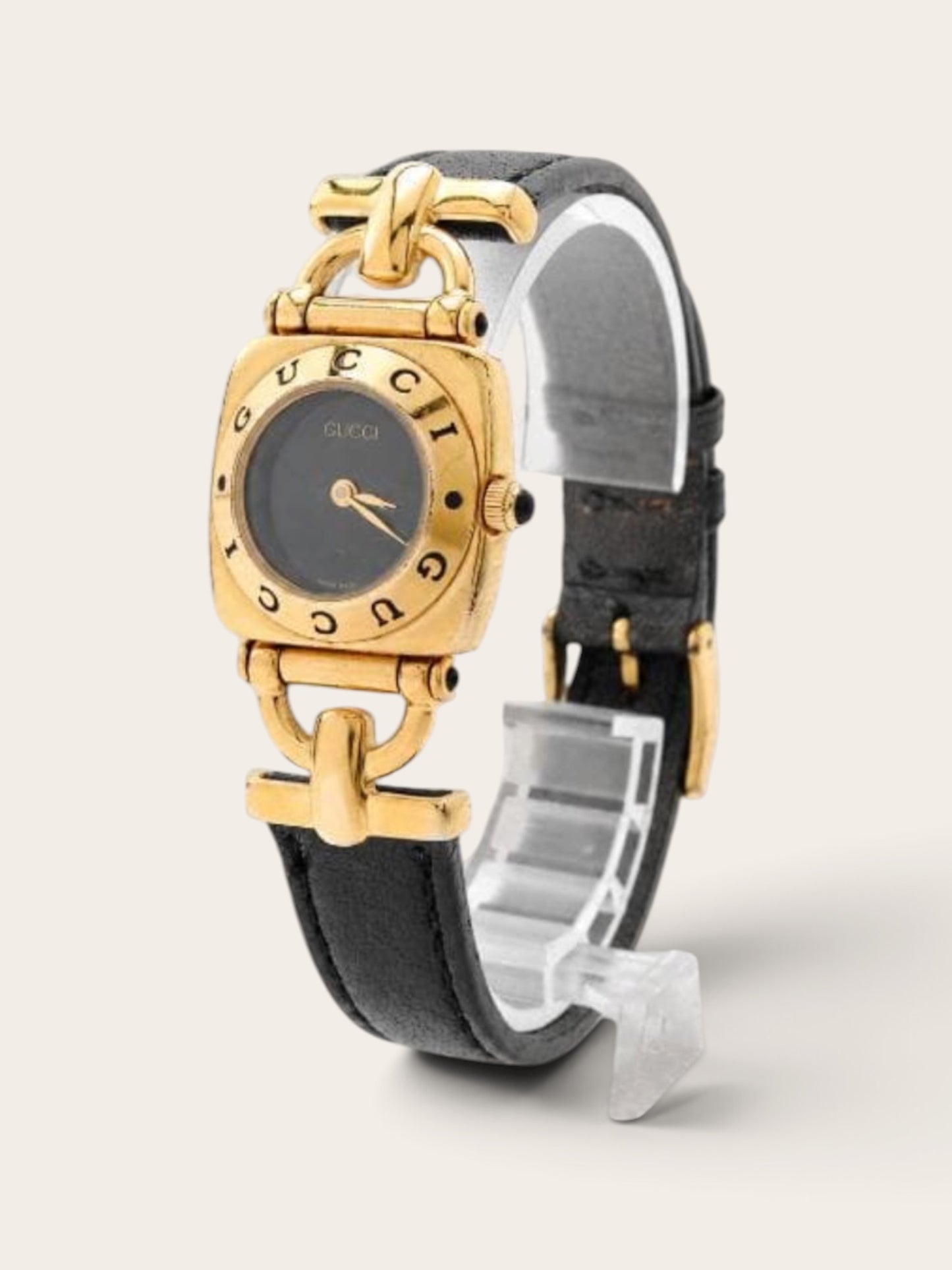 GUCCI Logo Bezel Black Dial Watch