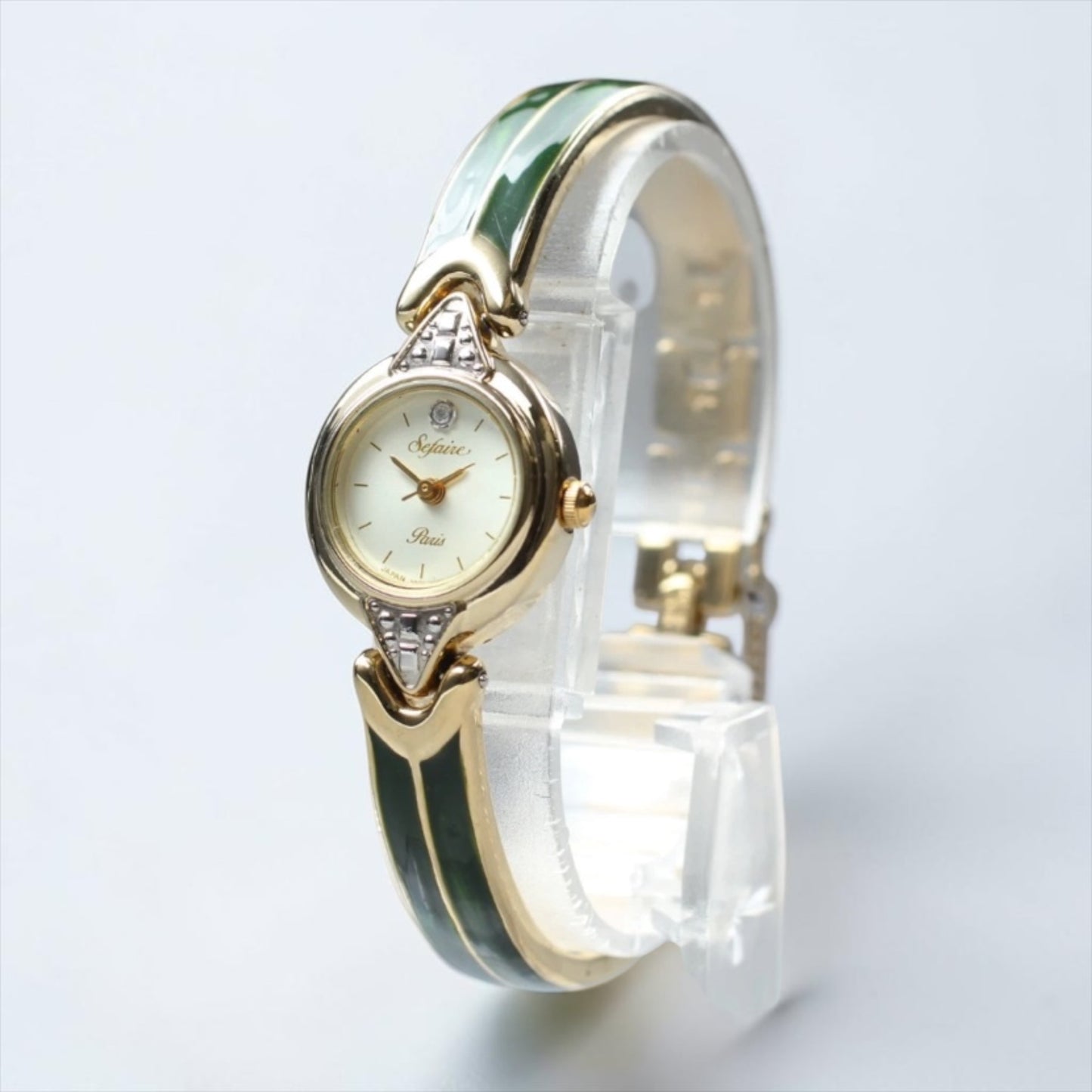 Vintage Seiko Alba Pino “Sefaire Paris” Green Enamel Bangle Watch