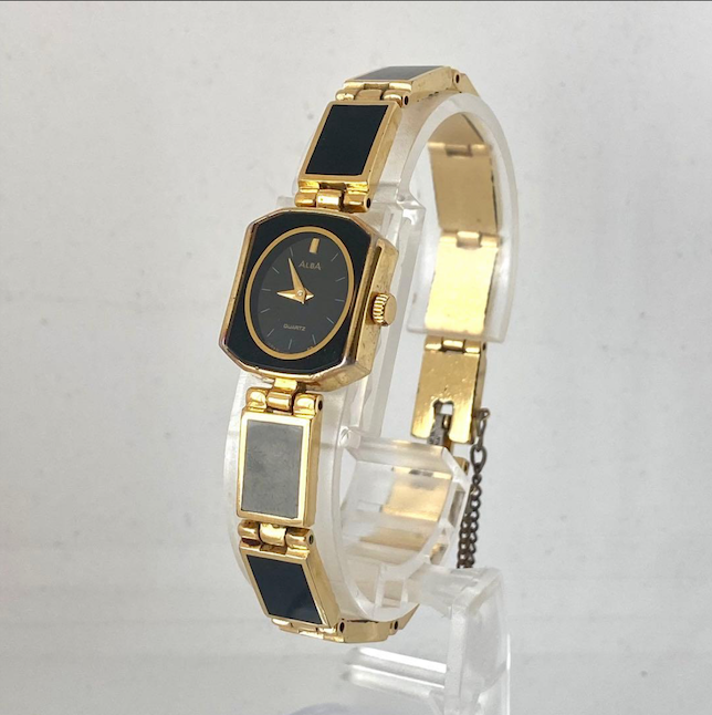 Alba by Seiko Vintage Watch — Black Dial, Gold-Tone Bracelet
