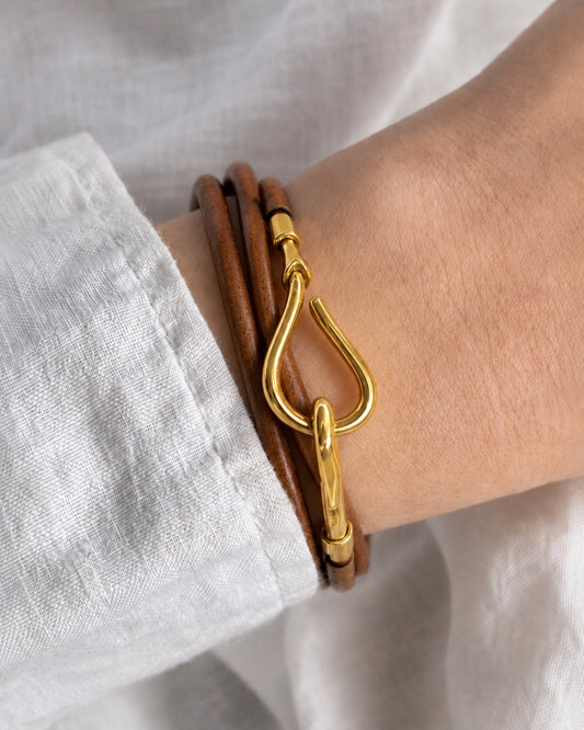 Hermès Jumbo Leather Bracelet, Gold and Brown