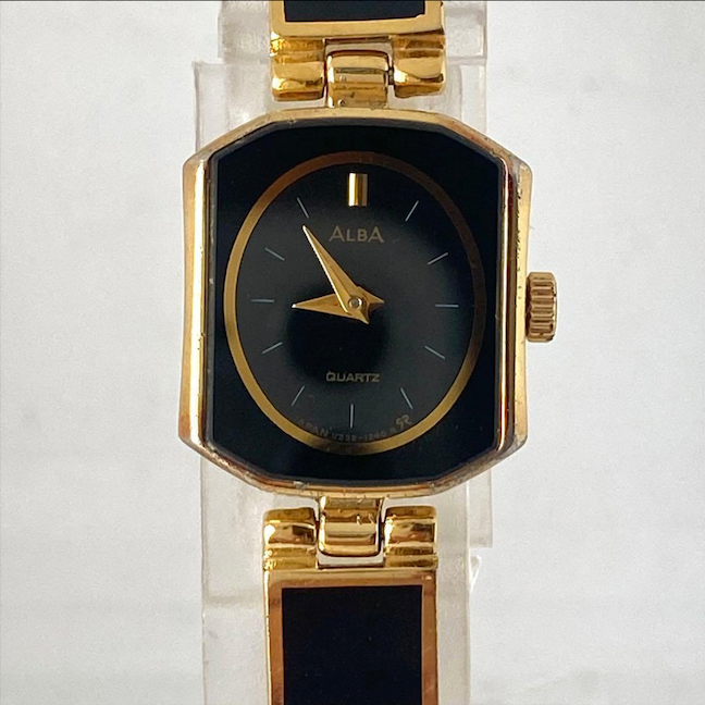Alba by Seiko Vintage Watch — Black Dial, Gold-Tone Bracelet