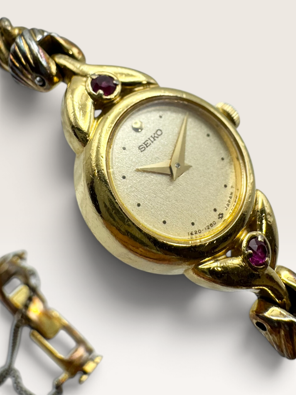 SEIKO Vintage Jewelry Bracelet Watch with Pink Stone Accents