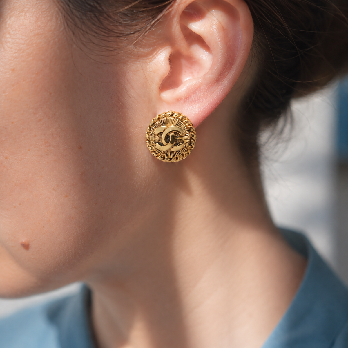 CHANEL Coco Mark Sunburst Earrings – Vintage Gold-Plated Clip-On Earrings