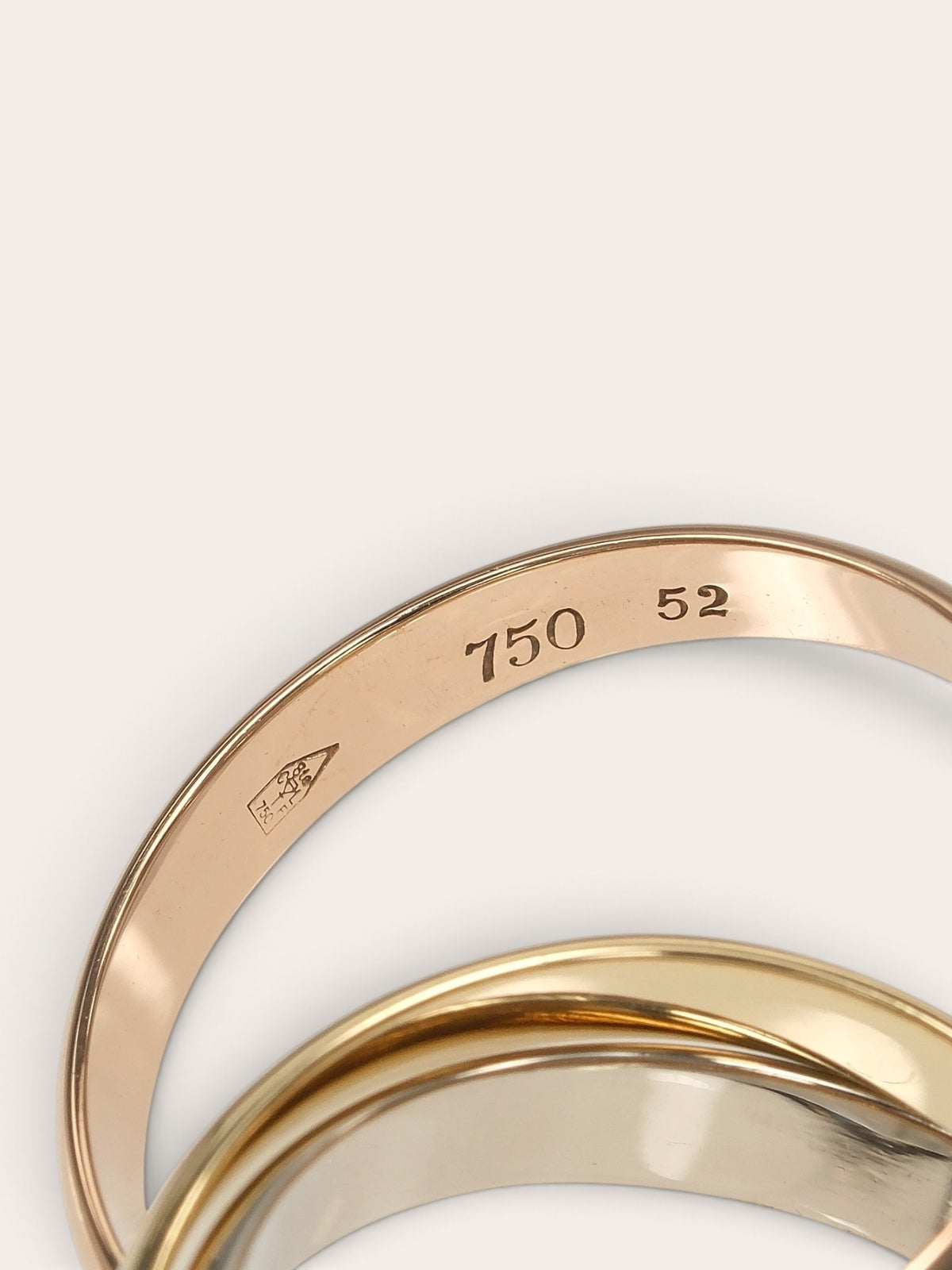 Cartier Trinity 18K Three-Tone Gold Ring – 3.5mm Band, Size 52