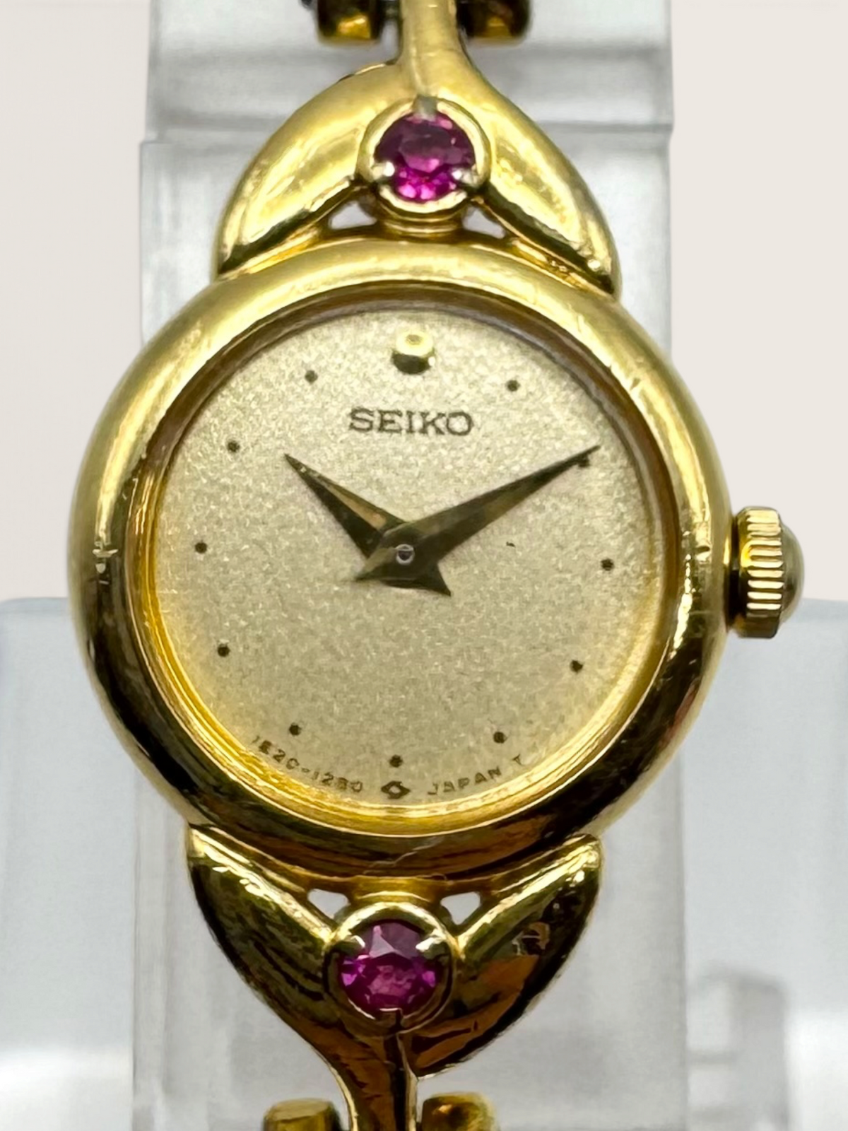 SEIKO Vintage Jewelry Bracelet Watch with Pink Stone Accents