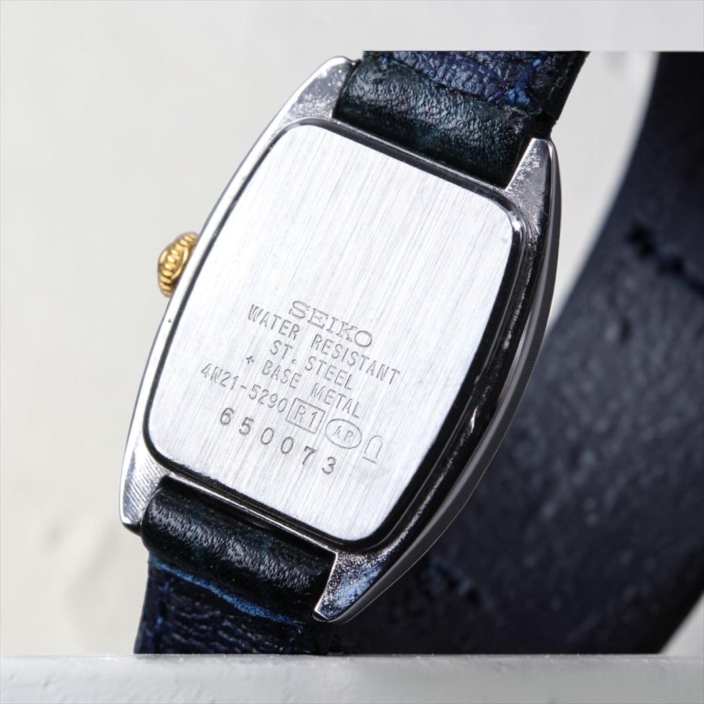 Seiko LUCENT Tonneau-Case Roman Numeral Navy Leather Watch