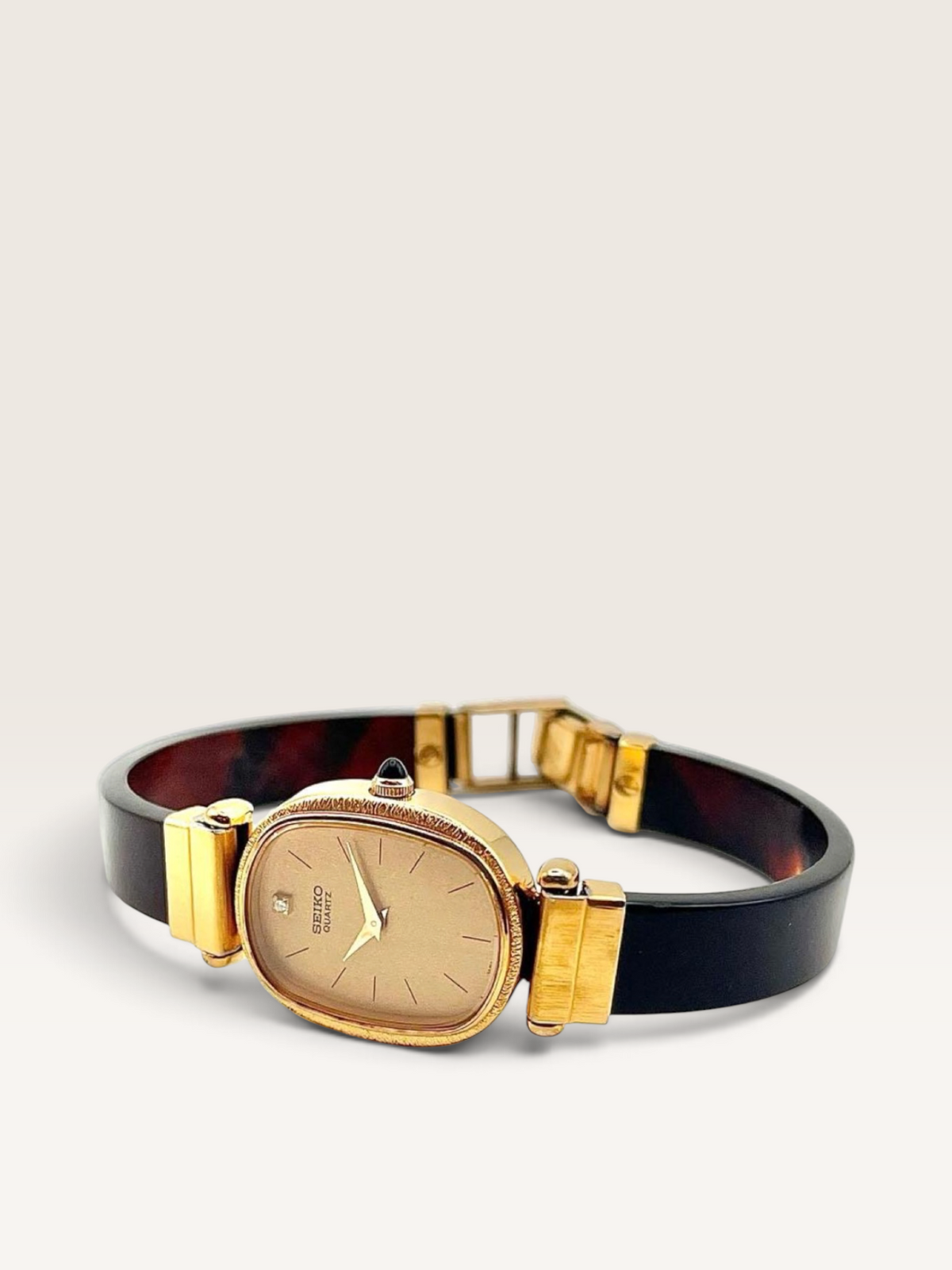 SEIKO 1P Diamond Gold-Tone Oval Vintage Watch
