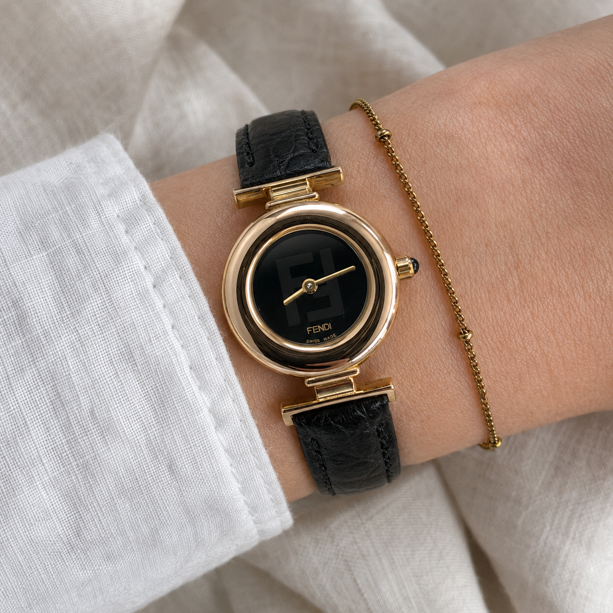 FENDI  Zucca Black Dial Gold-Tone Vintage Watch