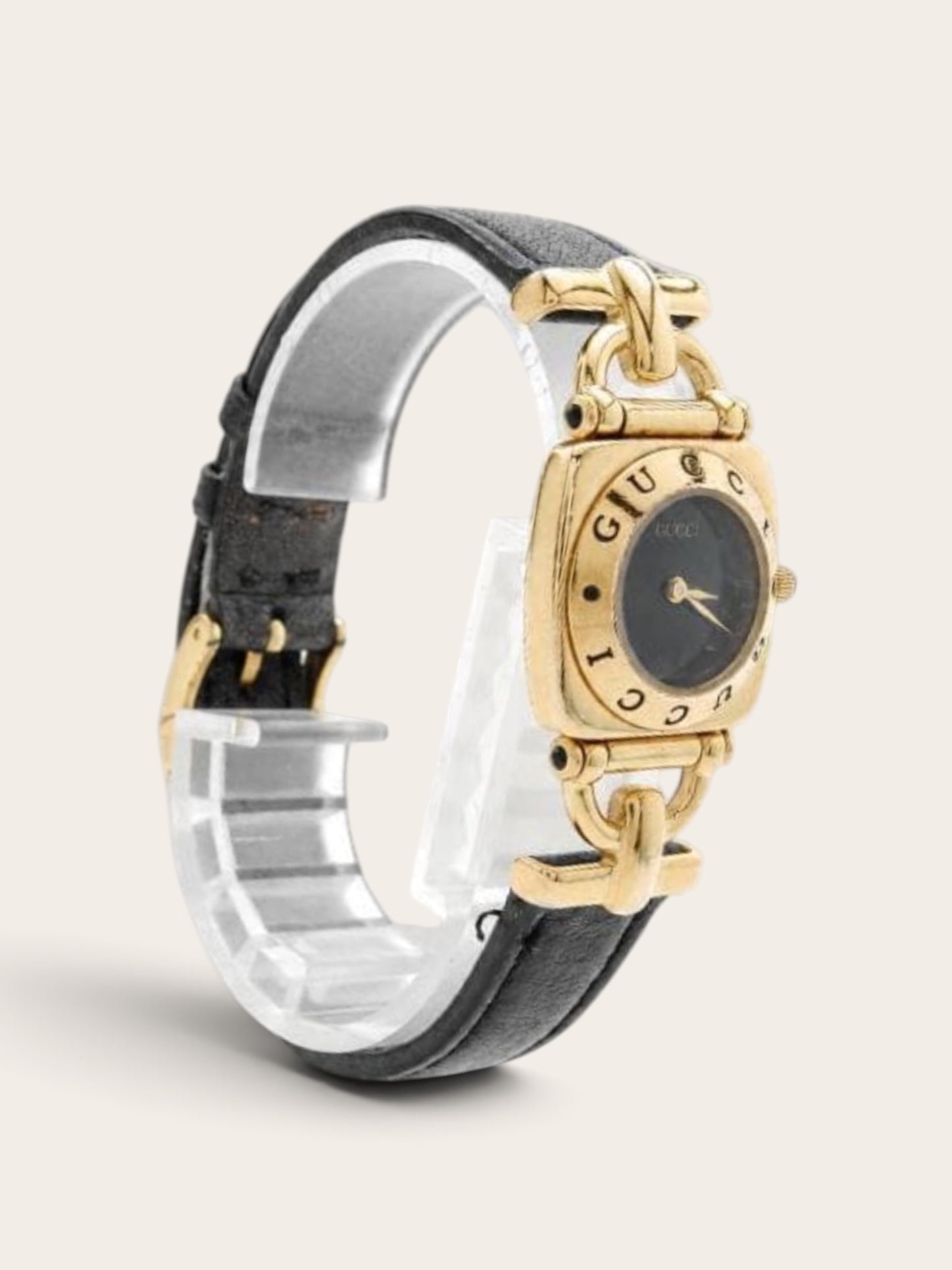 GUCCI Logo Bezel Black Dial Watch
