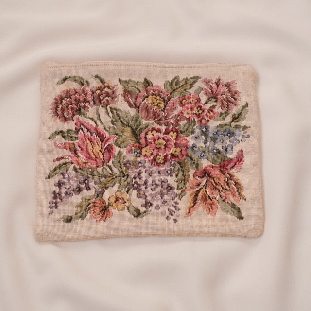 Vintage Petit Point Floral Cosmetic Pouch (Wienerwald, Austria)
