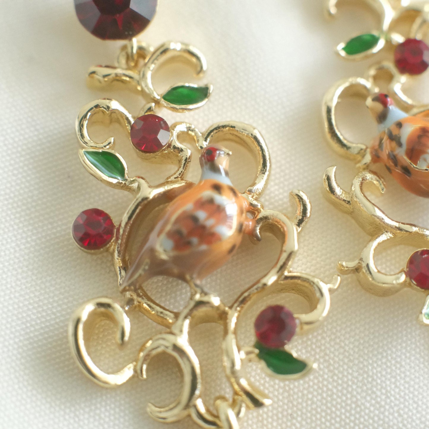 Partridge and Pear Lattice Drop Earrings