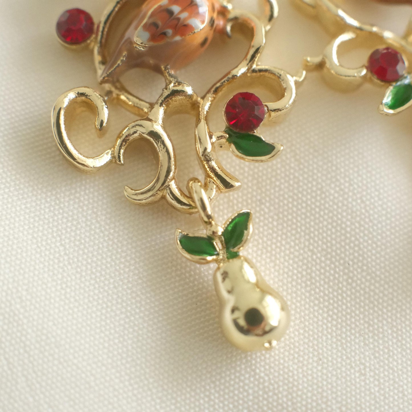 Partridge and Pear Lattice Drop Earrings