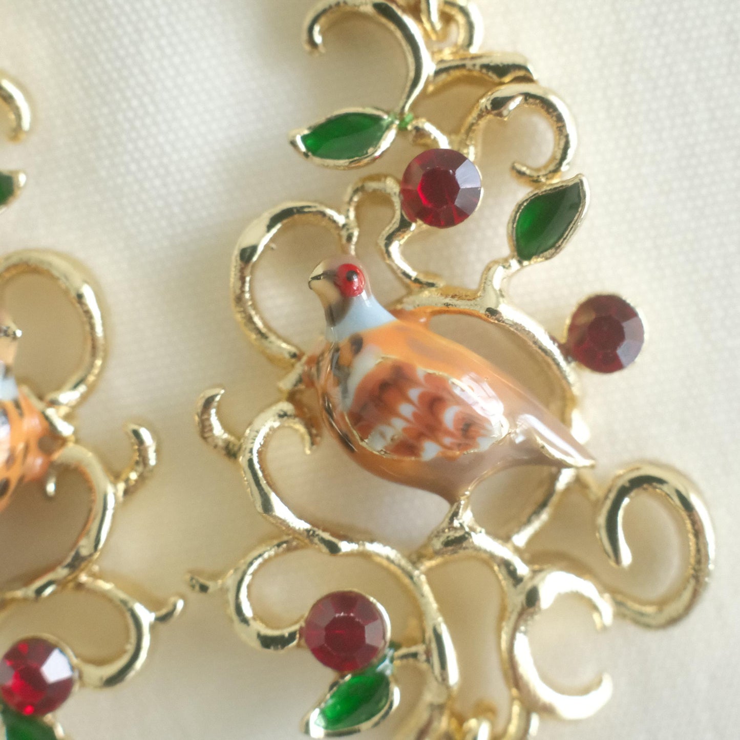 Partridge and Pear Lattice Drop Earrings