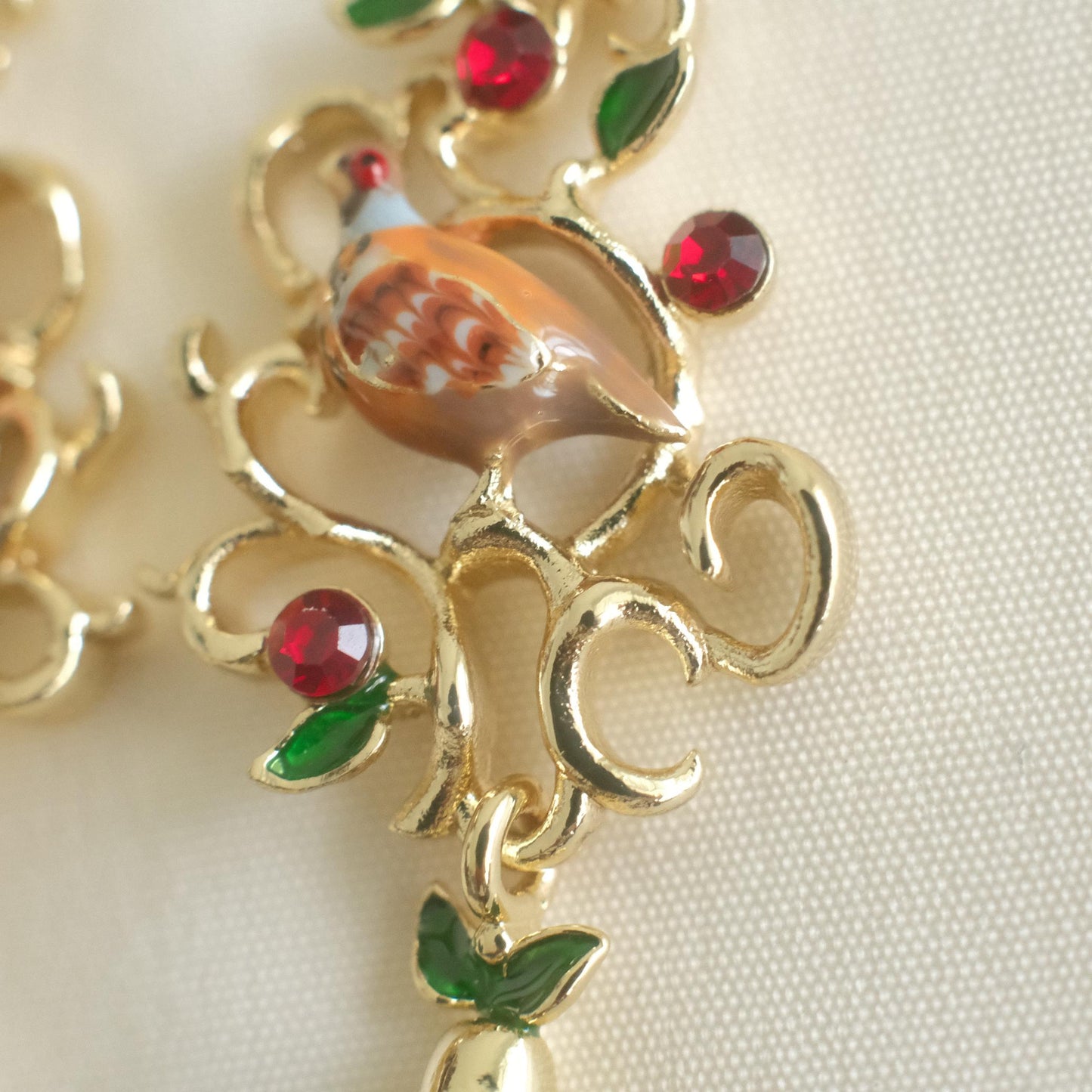Partridge and Pear Lattice Drop Earrings